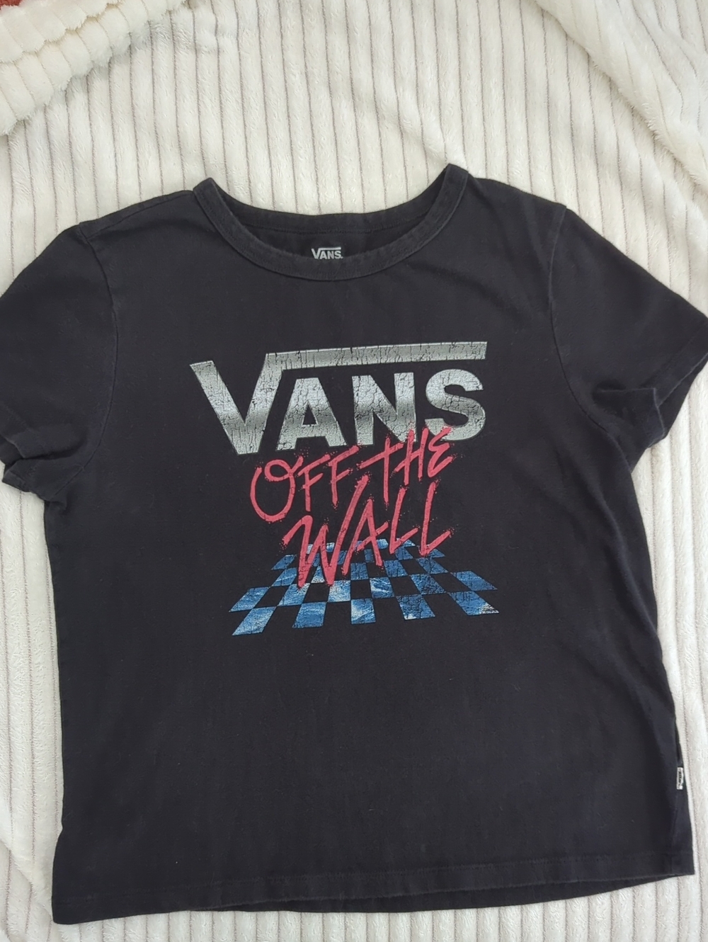 Vans Black Tee with Retro Red & Blue Graphic